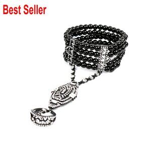 Imitation Pearl Rhinestone Alloy Beaded Chain Flapper Bracelet Ring Retro